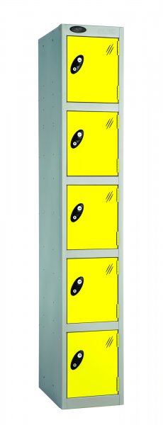 Single Metal Storage Locker | 5 Doors | 1780 x 305 x 305mm | Silver Carcass | Lemon Door | Cam Lock | Probe