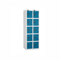 Nest of 2 Metal Storage Lockers | 5 Doors | 1780 x 305 x 305mm | White Carcass | Blue Door | Cam Lock | Probe