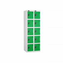 Nest of 2 Metal Storage Lockers | 5 Doors | 1780 x 305 x 305mm | White Carcass | Green Door | Cam Lock | Probe