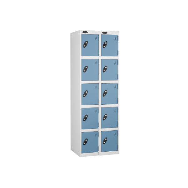 Nest of 2 Metal Storage Lockers | 5 Doors | 1780 x 305 x 305mm | White Carcass | Ocean Door | Cam Lock | Probe