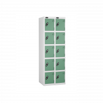 Nest of 2 Metal Storage Lockers | 5 Doors | 1780 x 305 x 305mm | White Carcass | Jade Door | Cam Lock | Probe