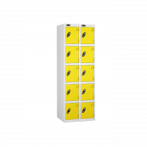 Nest of 2 Metal Storage Lockers | 5 Doors | 1780 x 305 x 305mm | White Carcass | Lemon Door | Cam Lock | Probe