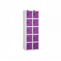 Nest of 2 Metal Storage Lockers | 5 Doors | 1780 x 305 x 305mm | White Carcass | Lilac Door | Cam Lock | Probe