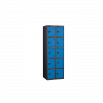 Nest of 2 Metal Storage Lockers | 5 Doors | 1780 x 305 x 305mm | Black Carcass | Blue Door | Cam Lock | Probe