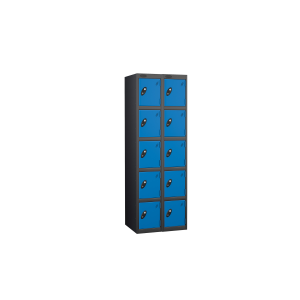 Nest of 2 Metal Storage Lockers | 5 Doors | 1780 x 305 x 305mm | Black Carcass | Blue Door | Cam Lock | Probe