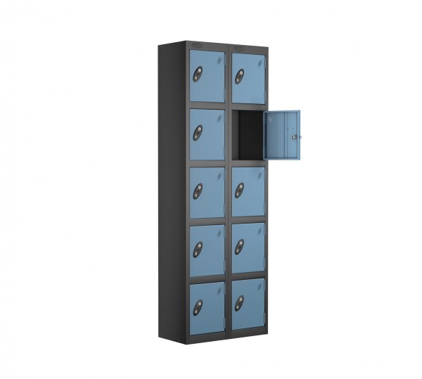 Nest of 2 Metal Storage Lockers | 5 Doors | 1780 x 305 x 305mm | Black Carcass | Ocean Door | Cam Lock | Probe