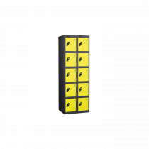 Nest of 2 Metal Storage Lockers | 5 Doors | 1780 x 305 x 305mm | Black Carcass | Lemon Door | Cam Lock | Probe