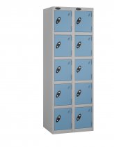 Nest of 2 Metal Storage Lockers | 5 Doors | 1780 x 305 x 305mm | Silver Carcass | Ocean Door | Cam Lock | Probe