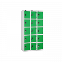 Nest of 3 Metal Storage Lockers | 5 Doors | 1780 x 305 x 305mm | White Carcass | Green Door | Cam Lock | Probe