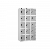 Nest of 3 Metal Storage Lockers | 5 Doors | 1780 x 305 x 305mm | White Carcass | Silver Door | Cam Lock | Probe