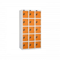 Nest of 3 Metal Storage Lockers | 5 Doors | 1780 x 305 x 305mm | White Carcass | Orange Door | Cam Lock | Probe