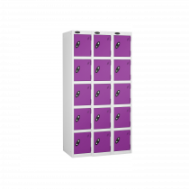 Nest of 3 Metal Storage Lockers | 5 Doors | 1780 x 305 x 305mm | White Carcass | Lilac Door | Cam Lock | Probe