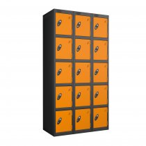 Nest of 3 Metal Storage Lockers | 5 Doors | 1780 x 305 x 305mm | Black Carcass | Orange Door | Cam Lock | Probe