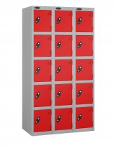 Nest of 3 Metal Storage Lockers | 5 Doors | 1780 x 305 x 305mm | Silver Carcass | Red Door | Cam Lock | Probe