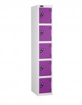 Single Metal Storage Locker | 5 Doors | 1780 x 305 x 380mm | White Carcass | Lilac Door | Cam Lock | Probe