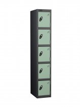 Single Metal Storage Locker | 5 Doors | 1780 x 305 x 380mm | Black Carcass | Jade Door | Cam Lock | Probe