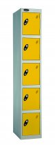 Single Metal Storage Locker | 5 Doors | 1780 x 305 x 380mm | Silver Carcass | Yellow Door | Cam Lock | Probe