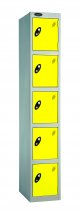 Single Metal Storage Locker | 5 Doors | 1780 x 305 x 380mm | Silver Carcass | Lemon Door | Cam Lock | Probe