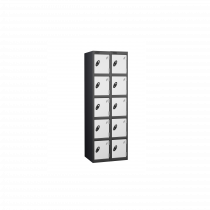 Nest of 2 Metal Storage Lockers | 5 Doors | 1780 x 305 x 380mm | Black Carcass | White Door | Cam Lock | Probe
