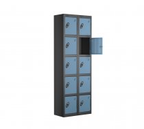 Nest of 2 Metal Storage Lockers | 5 Doors | 1780 x 305 x 380mm | Black Carcass | Ocean Door | Cam Lock | Probe