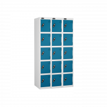 Nest of 3 Metal Storage Lockers | 5 Doors | 1780 x 305 x 380mm | White Carcass | Blue Door | Cam Lock | Probe