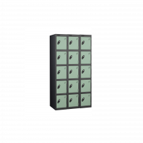 Nest of 3 Metal Storage Lockers | 5 Doors | 1780 x 305 x 380mm | Black Carcass | Jade Door | Cam Lock | Probe