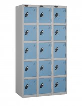 Nest of 3 Metal Storage Lockers | 5 Doors | 1780 x 305 x 380mm | Silver Carcass | Ocean Door | Cam Lock | Probe