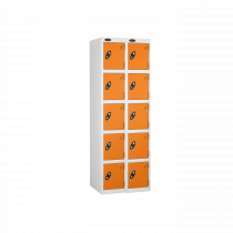 Nest of 2 Metal Storage Lockers | 5 Doors | 1780 x 305 x 460mm | White Carcass | Orange Door | Cam Lock | Probe