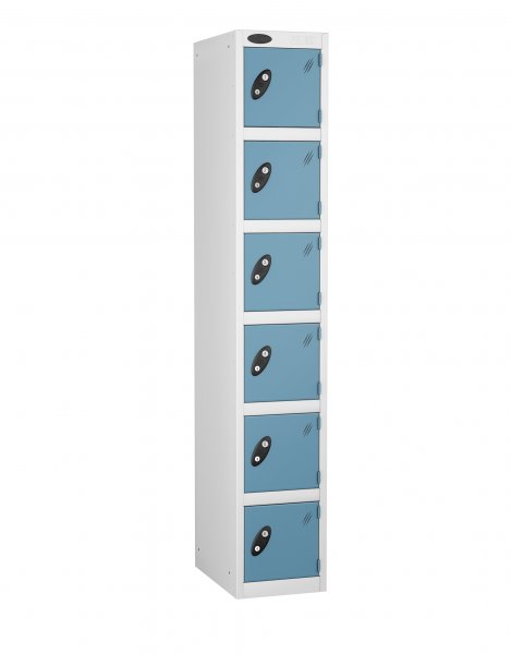 Single Metal Storage Locker | 6 Doors | 1780 x 305 x 305mm | White Carcass | Ocean Door | Cam Lock | Probe