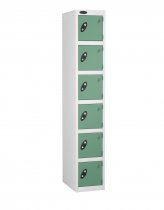 Single Metal Storage Locker | 6 Doors | 1780 x 305 x 305mm | White Carcass | Jade Door | Cam Lock | Probe