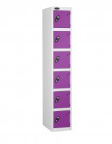 Single Metal Storage Locker | 6 Doors | 1780 x 305 x 305mm | White Carcass | Lilac Door | Cam Lock | Probe