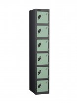 Single Metal Storage Locker | 6 Doors | 1780 x 305 x 305mm | Black Carcass | Jade Door | Cam Lock | Probe