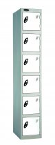 Single Metal Storage Locker | 6 Doors | 1780 x 305 x 305mm | Silver Carcass | White Door | Cam Lock | Probe