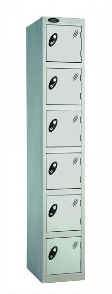 Single Metal Storage Locker | 6 Doors | 1780 x 305 x 305mm | Silver Carcass | Silver Door | Cam Lock | Probe