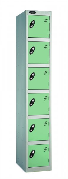 Single Metal Storage Locker | 6 Doors | 1780 x 305 x 305mm | Silver Carcass | Jade Door | Cam Lock | Probe