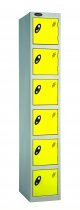 Single Metal Storage Locker | 6 Doors | 1780 x 305 x 305mm | Silver Carcass | Lemon Door | Cam Lock | Probe