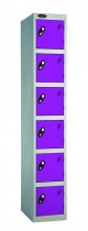 Single Metal Storage Locker | 6 Doors | 1780 x 305 x 305mm | Silver Carcass | Lilac Door | Cam Lock | Probe