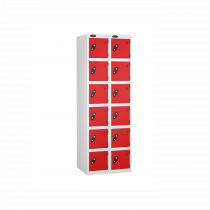 Nest of 2 Metal Storage Lockers | 6 Doors | 1780 x 305 x 305mm | White Carcass | Red Door | Cam Lock | Probe