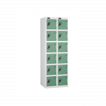 Nest of 2 Metal Storage Lockers | 6 Doors | 1780 x 305 x 305mm | White Carcass | Jade Door | Cam Lock | Probe