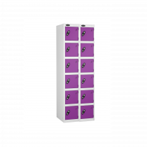 Nest of 2 Metal Storage Lockers | 6 Doors | 1780 x 305 x 305mm | White Carcass | Lilac Door | Cam Lock | Probe