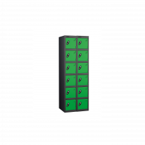 Nest of 2 Metal Storage Lockers | 6 Doors | 1780 x 305 x 305mm | Black Carcass | Green Door | Cam Lock | Probe