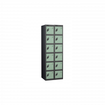 Nest of 2 Metal Storage Lockers | 6 Doors | 1780 x 305 x 305mm | Black Carcass | Jade Door | Cam Lock | Probe