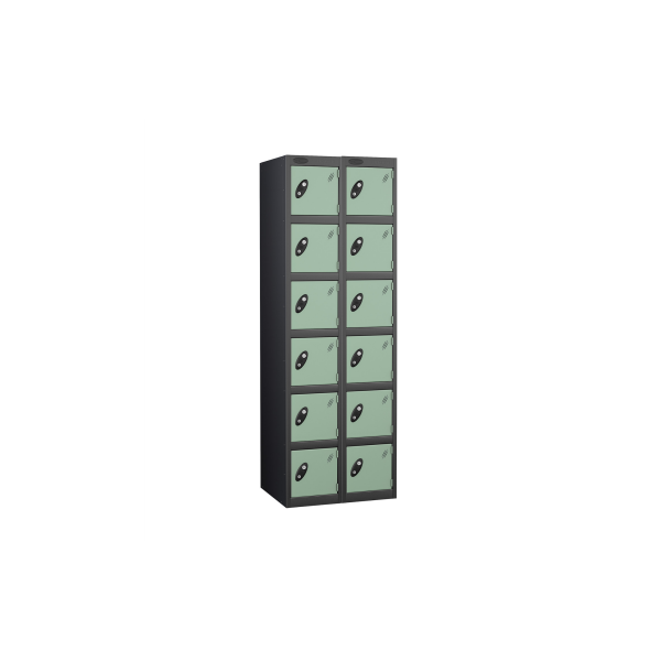 Nest of 2 Metal Storage Lockers | 6 Doors | 1780 x 305 x 305mm | Black Carcass | Jade Door | Cam Lock | Probe