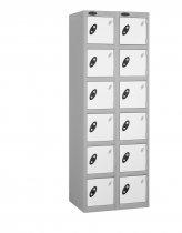 Nest of 2 Metal Storage Lockers | 6 Doors | 1780 x 305 x 305mm | Silver Carcass | White Door | Cam Lock | Probe