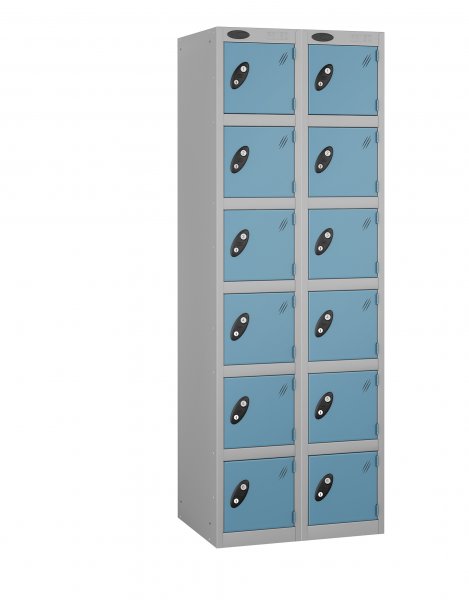 Nest of 2 Metal Storage Lockers | 6 Doors | 1780 x 305 x 305mm | Silver Carcass | Ocean Door | Cam Lock | Probe