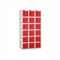 Nest of 3 Metal Storage Lockers | 6 Doors | 1780 x 305 x 305mm | White Carcass | Red Door | Cam Lock | Probe