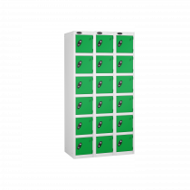 Nest of 3 Metal Storage Lockers | 6 Doors | 1780 x 305 x 305mm | White Carcass | Green Door | Cam Lock | Probe