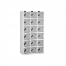 Nest of 3 Metal Storage Lockers | 6 Doors | 1780 x 305 x 305mm | White Carcass | Silver Door | Cam Lock | Probe