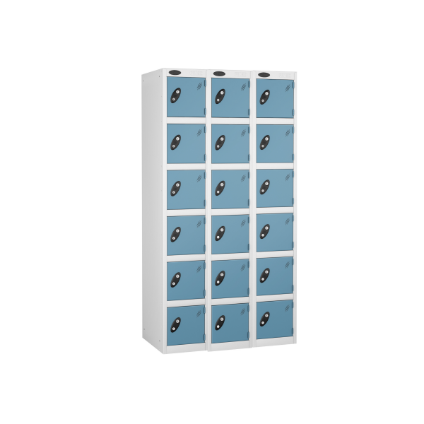 Nest of 3 Metal Storage Lockers | 6 Doors | 1780 x 305 x 305mm | White Carcass | Ocean Door | Cam Lock | Probe