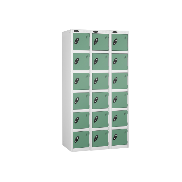 Nest of 3 Metal Storage Lockers | 6 Doors | 1780 x 305 x 305mm | White Carcass | Jade Door | Cam Lock | Probe